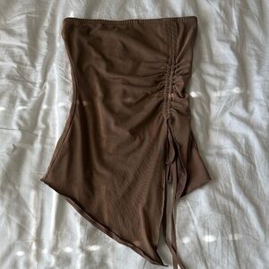 Tiger Mist Brown Asymmetrical Ruched Tube Top